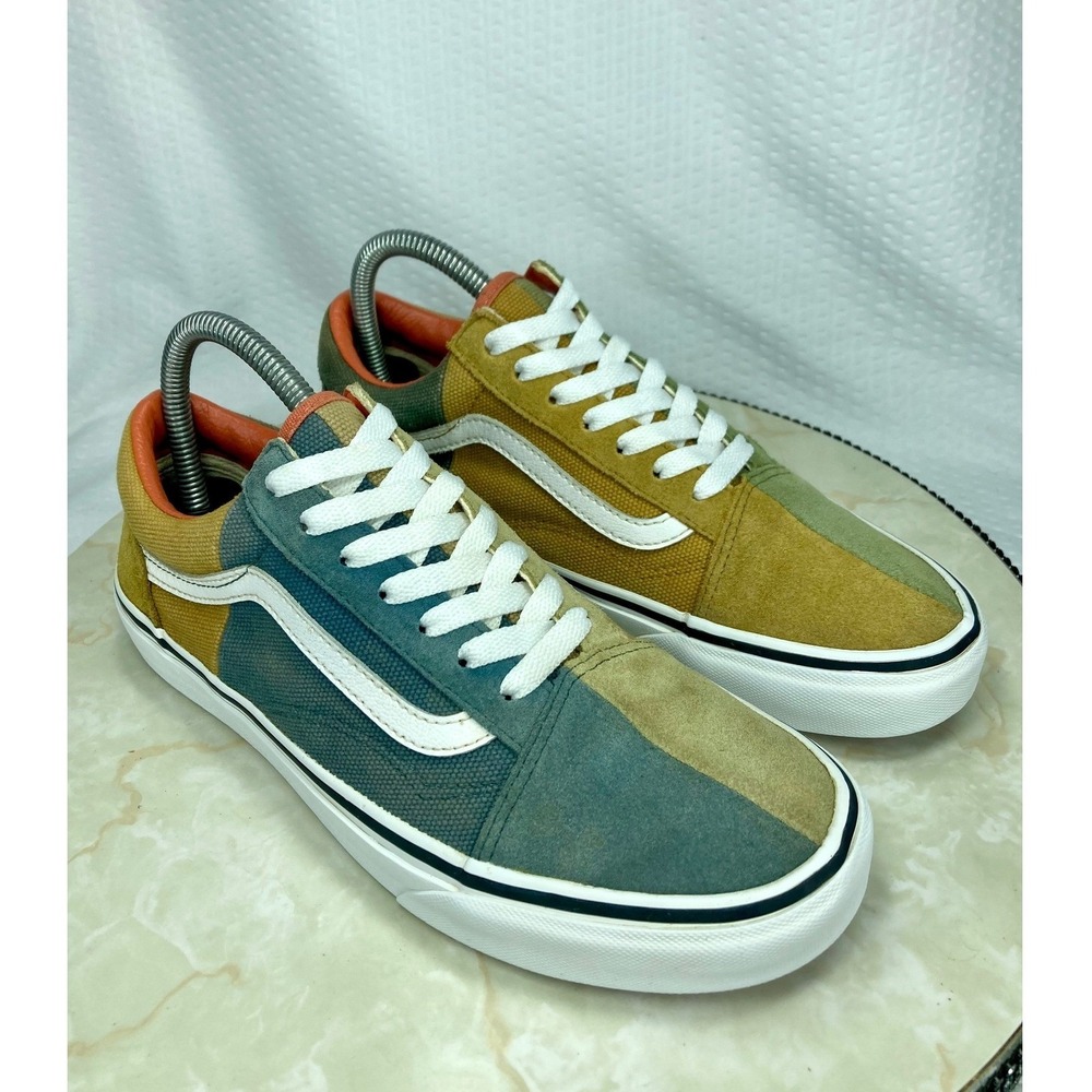 Vans Color Block Skater Sneakers Womens 8.5 Green Tan Patchwork Streetwear Shoes